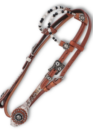 Westernhoofdstel Two Ear met Keelriem Chestnut Cowhide